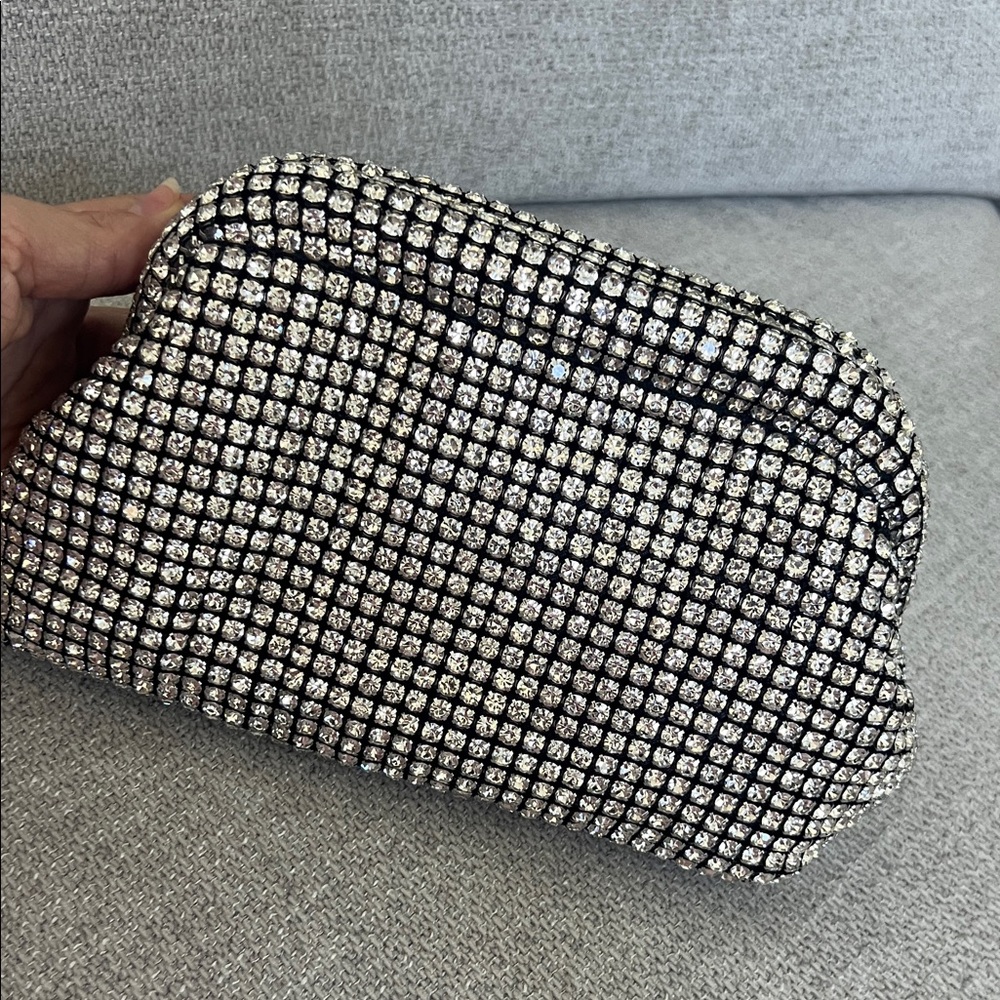 Elegant Silver Crystal Clutch with removable chain